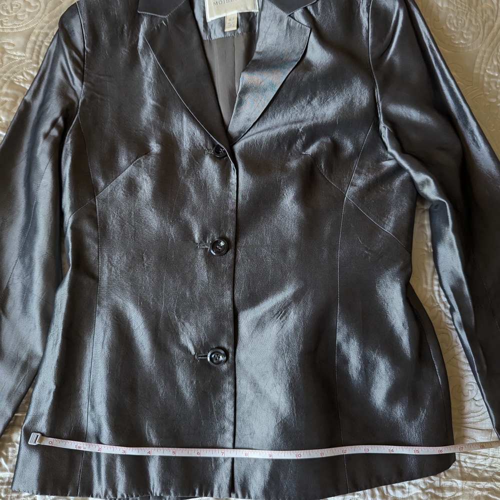 Silver Gray Blazer Classic Suit Jacket & Skirt ( Above Knees)